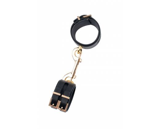 Черные наручники PREMIUM HANDCUFF WITH HOOK с золотистой перемычкой