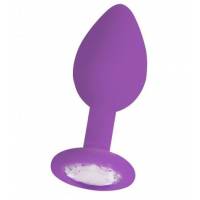 Фиолетовая анальная пробка OUCH! Regular Diamond Butt Plug с прозрачным кристаллом - 7,3 см