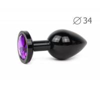 Коническая черная анальная втулка с кристаллом фиолетового цвета - 8,2 см.