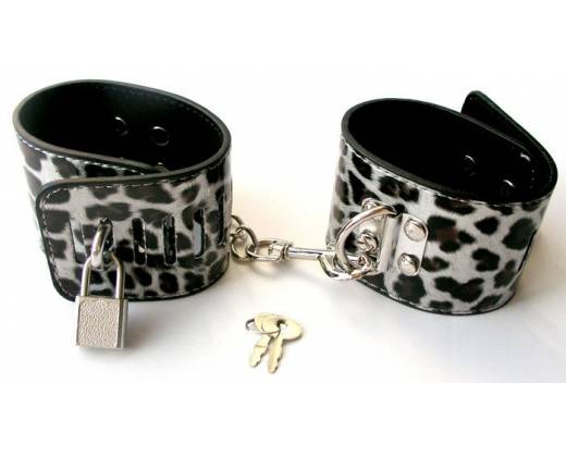 Леопардовые наручники на металлической сцепке с замком