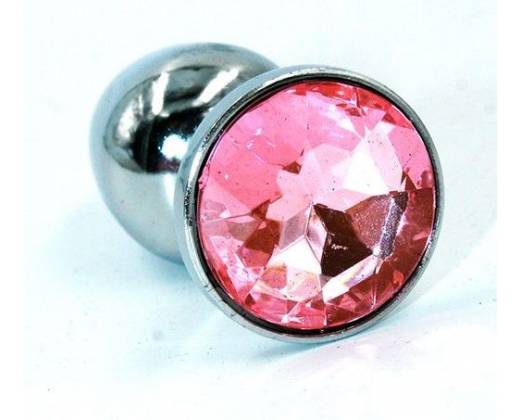 Малая анальная пробка из аллюминия со светло-розовым кристаллом - 7 см.