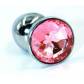 Малая анальная пробка из аллюминия со светло-розовым кристаллом - 7 см.
