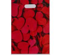 Полиэтиленовый пакет с красными сердечками - 31 х 40 см