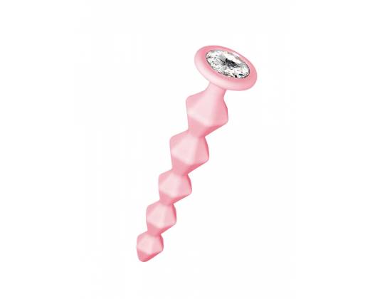 Розовая анальная цепочка с кристаллом Buddy - 17,7 см