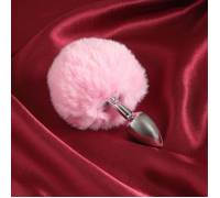 Серебристая анальная втулка с розовым хвостиком