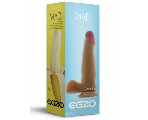 Телесный фаллоимитатор Mad Banana с мошонкой и подошвой-присоской - 18,5 см.