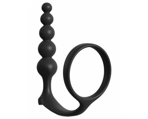 Черная анальная цепочка с эрекционным кольцом Ass-gasm Cockring Anal Beads