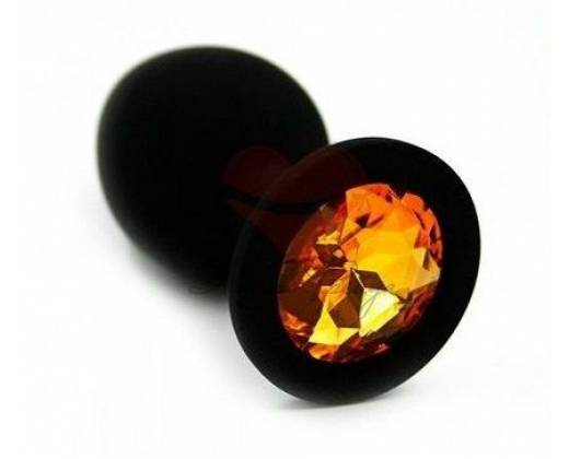 Чёрная анальная втулка с оранжевым кристаллом - 7,3 см.