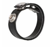 Черная кожаная утяжка для пениса Leather 3-Snap Ring