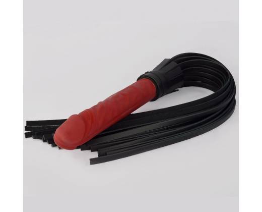 Черная плеть с красной ручкой-фаллоимитатором - 65 см.