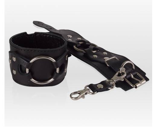 Черные наручники-напульсники из натуральной кожи