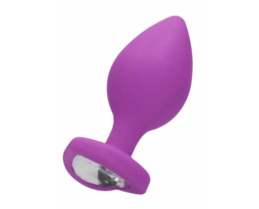 Фиолетовая анальная пробка с прозрачным стразом Extra Large Diamond Heart Butt Plug - 9,5 см