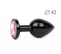 Коническая черная анальная втулка с розовым кристаллом - 9,3 см.