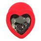 Красная силиконовая анальная пробка с черным стразом-сердечком - 7,9 см