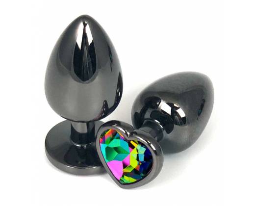 Черная анальная пробка Vander с разноцветным кристаллом-сердечком - 9 см.