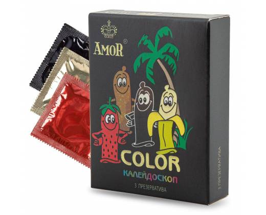 Цветные ароматизированные презервативы AMOR Color "Яркая линия" - 3 шт.
