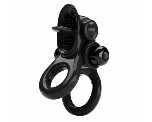 Черное эрекционное кольцо с подхватом мошонки и стимулятором клитора Passionate Ring