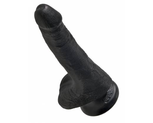 Черный фаллоимитатор с мошонкой и присоской 6" Cock with Balls - 17,8 см.