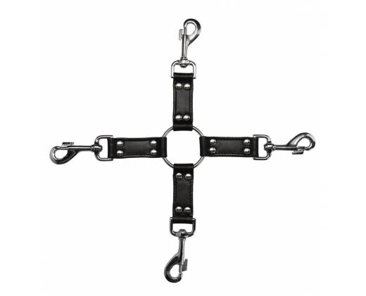 Черный крестообразный фиксатор 4-way Leather Hogtie Cross Hogtie