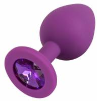 Фиолетовая анальная пробка с кристаллом - 8 см