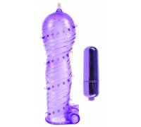 Фиолетовая вибронасадка Textured Sleeve & Bullet - 14 см