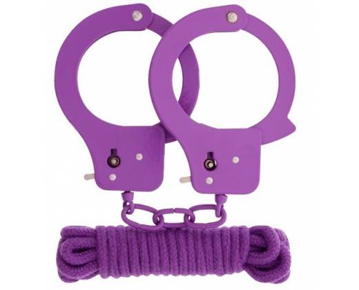 Фиолетовые наручники из листового металла в комплекте с веревкой BONDX METAL CUFFS&LOVE ROPE SET