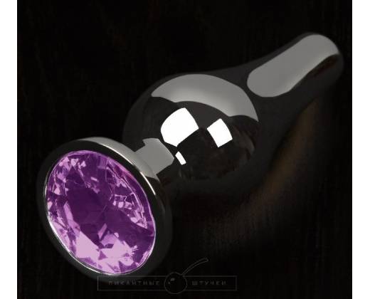 Графитовая удлиненная анальная пробка с фиолетовым кристаллом - 8,5 см.