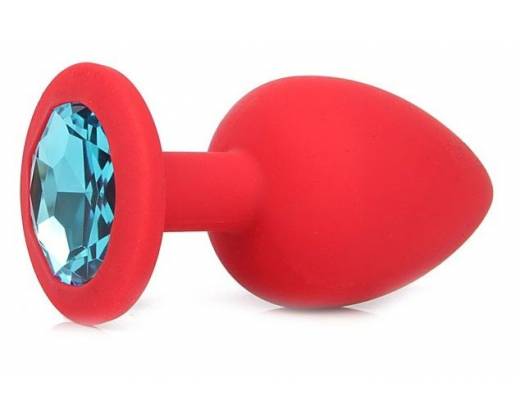 Красная силиконовая пробка с голубым кристаллом размера M - 8 см.