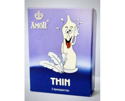 Супертонкие презервативы AMOR Thin "Яркая линия" - 3 шт