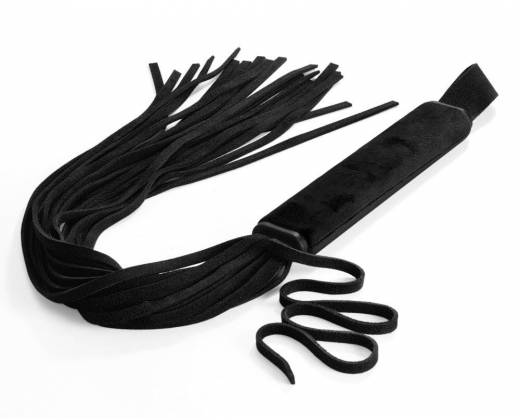 Черная плеть "Фрея" с велюровой рукоятью - 55 см.