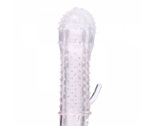 Прозрачная массажная насадка на пенис с шишечками и усиком - 12,5 см.