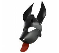Черная кожаная маска "Дог" с красным языком