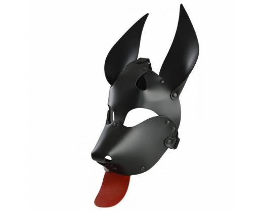 Черная кожаная маска "Дог" с красным языком