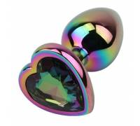 Радужная металлическая пробка Rainbow Heart Butt Plug - 7,1 см.