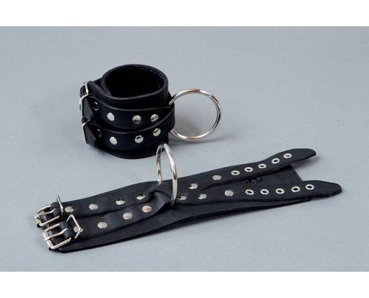 Чёрные кожаные наручники "Крест"