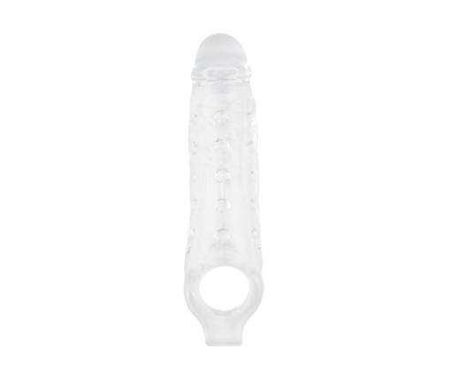 Прозрачная насадка на пенис с подхватом Mighty Sleeve With Ball Loop - 22 см.