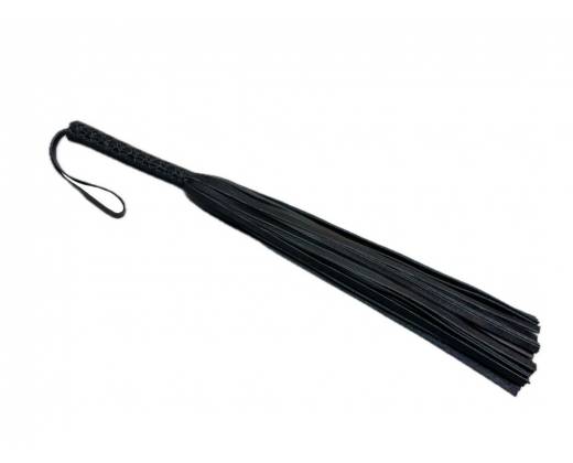 Черная цельная многохвостовая плеть из мягкой кожи - 57 см.