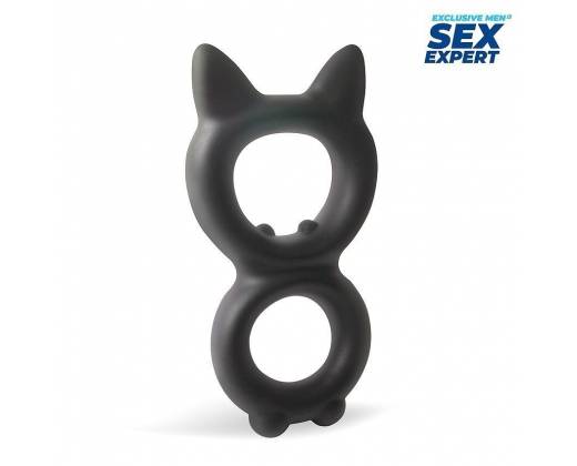 Черное двойное эрекционное кольцо с кошачьими ушками
