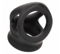 Черное тройное эрекционное кольцо Alpha Liquid Silicone Dual Cage & Ring