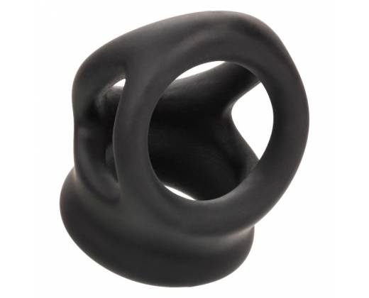 Черное тройное эрекционное кольцо Alpha Liquid Silicone Dual Cage & Ring