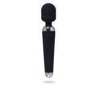 Черный жезловый вибромассажер с рифленой ручкой - 20 см.
