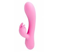 Розовый силиконовый вибратор-кролик с функцией подогрева - 20 см.