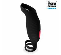Черная насадка на пенис с вибрацией Sex Expert - 15,4 см.
