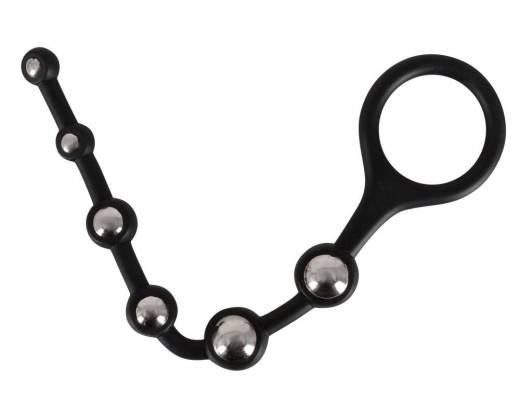 Анальная цепочка с ручкой-кольцом Bendable Silicone Beads - 25 см.
