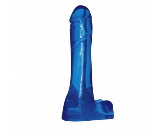Синий фаллоимитатор с широким основанием-мошонкой Jelly Jiggle Dong - 15,2 см.
