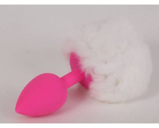 Розовая анальная пробка с белым хвостом Задорный Кролик