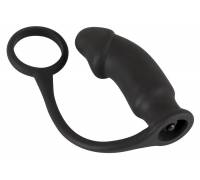 Чёрное эрекционное кольцо на пенис и мошонку с анальной вибровтулкой для усиления ощущений