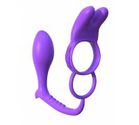 Фиолетовое эрекционное кольцо с анальным стимулятором Ass-Gasm Vibrating Rabbit