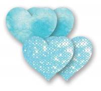 Комплект из 1 пары голубых пэстис-сердечек с блестками и 1 пары голубых пэстис-сердечек с кружевной поверхностью