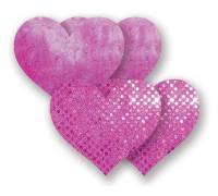 Комплект из 1 пары розовых пэстис-сердечек с блестками и 1 пары розовых пэстис-сердечек с кружевной поверхностью